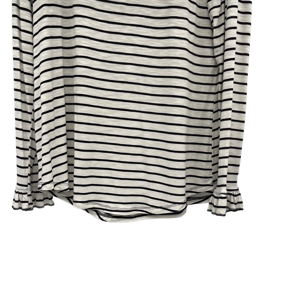 Maurices Striped Shirt Ruffle Cuffs Black White Size Large - Picture 2 of 10
